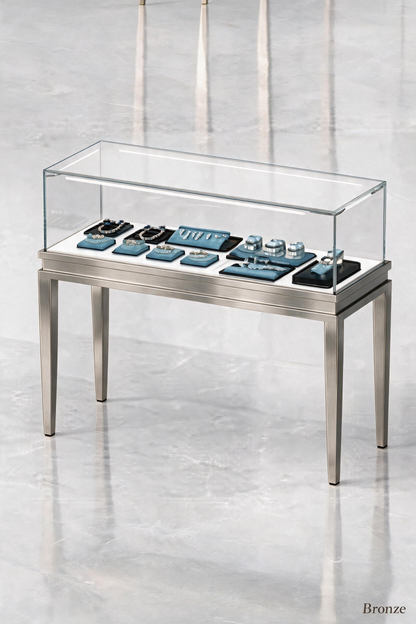 Stainless steel Luxury Jewelry Display Cabinet, Tempered Glass, Dual-Row LED, Gold Finish