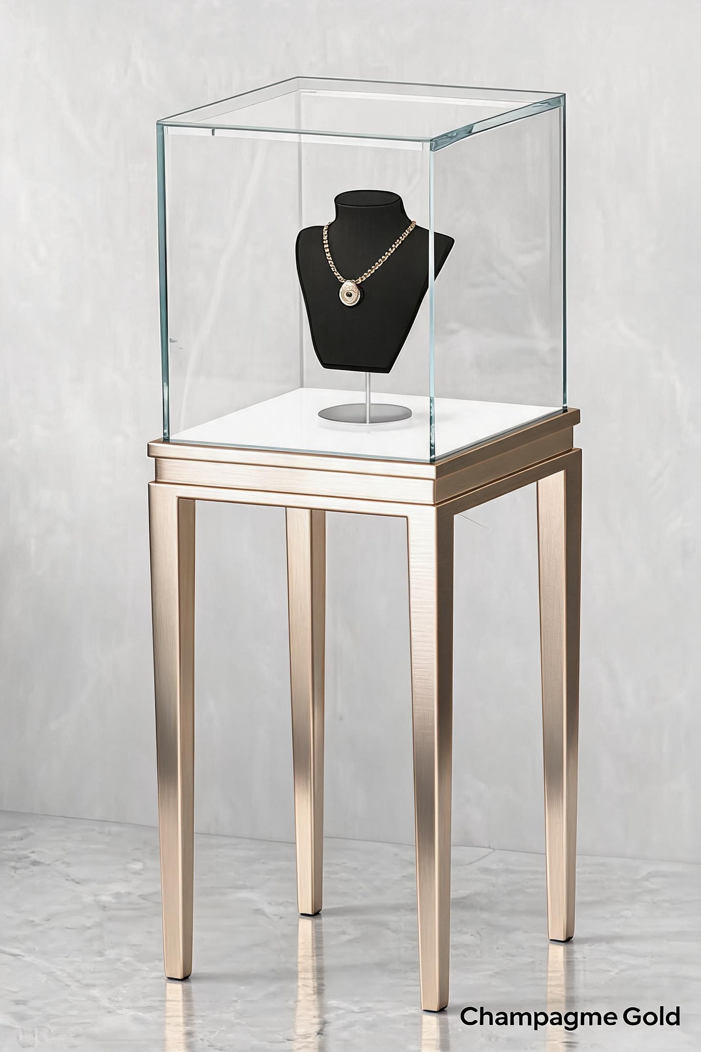 Stainless steel Luxury Jewelry Display Cabinet, Tempered Glass, Dual-Row LED, Gold Finish