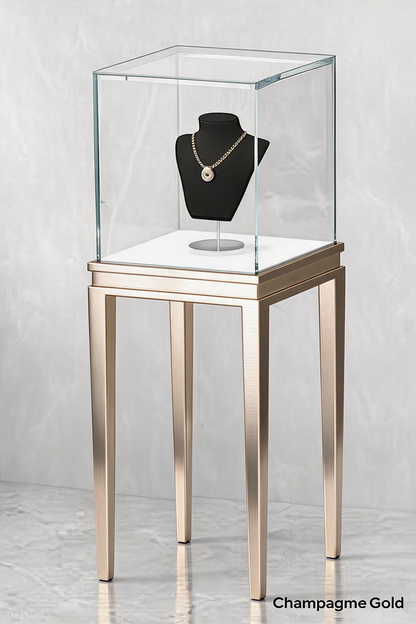 Stainless steel Luxury Jewelry Display Cabinet, Tempered Glass, Dual-Row LED, Gold Finish