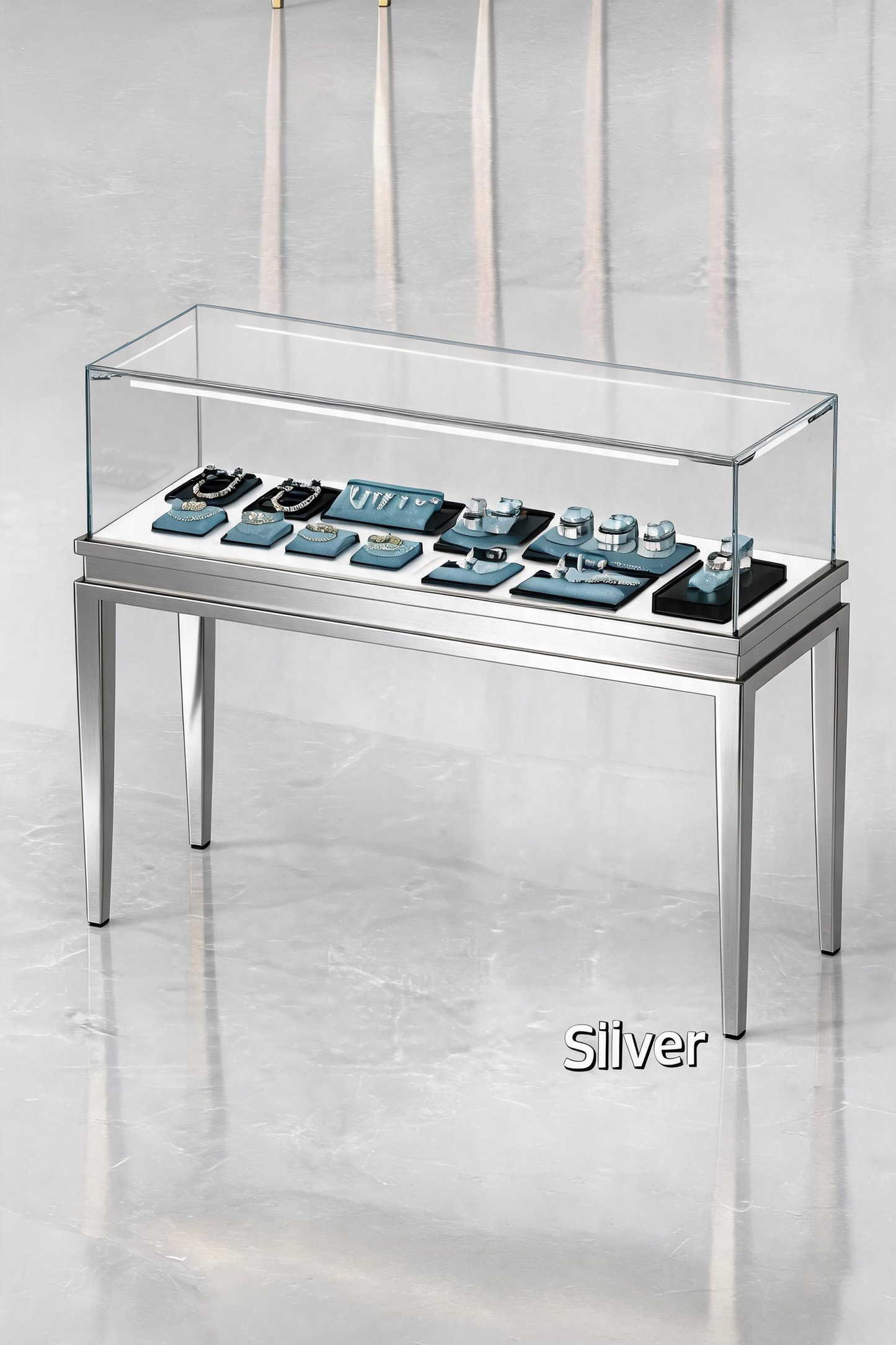 Stainless steel Luxury Jewelry Display Cabinet, Tempered Glass, Dual-Row LED, Gold Finish