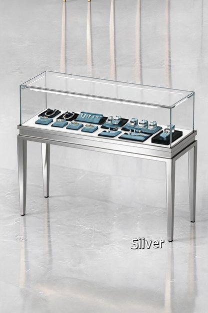 Stainless steel Luxury Jewelry Display Cabinet, Tempered Glass, Dual-Row LED, Gold Finish