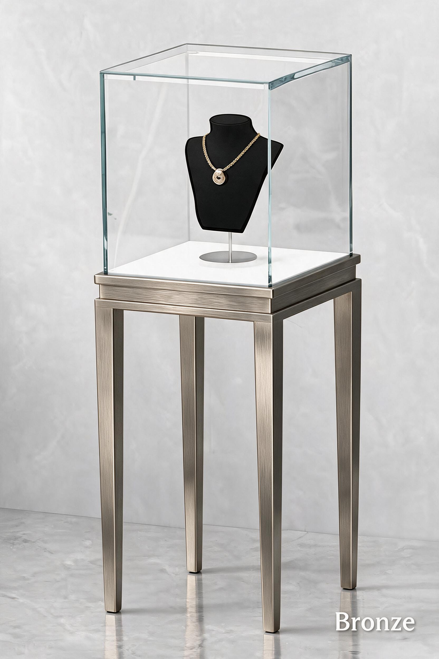Stainless steel Luxury Jewelry Display Cabinet, Tempered Glass, Dual-Row LED, Gold Finish