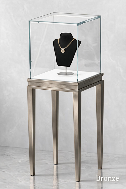 Stainless steel Luxury Jewelry Display Cabinet, Tempered Glass, Dual-Row LED, Gold Finish