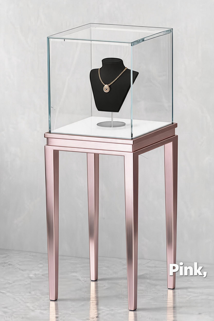 Stainless steel Luxury Jewelry Display Cabinet, Tempered Glass, Dual-Row LED, Gold Finish