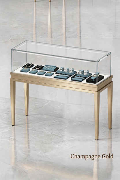 Stainless steel Luxury Jewelry Display Cabinet, Tempered Glass, Dual-Row LED, Gold Finish