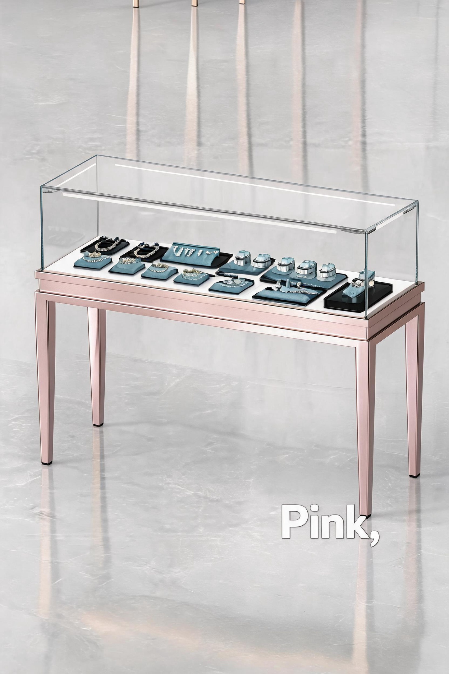 Stainless steel Luxury Jewelry Display Cabinet, Tempered Glass, Dual-Row LED, Gold Finish
