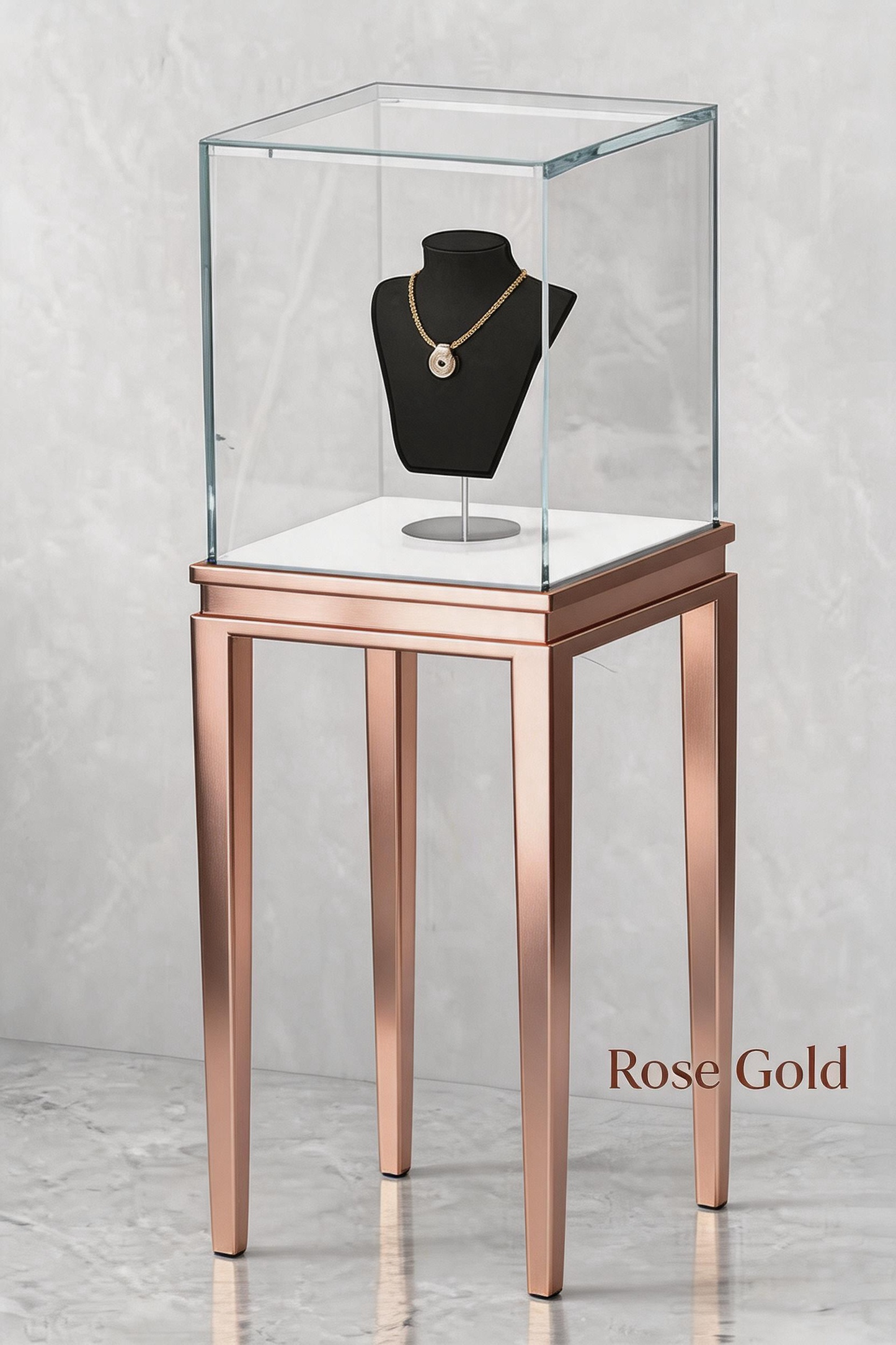 Stainless steel Luxury Jewelry Display Cabinet, Tempered Glass, Dual-Row LED, Gold Finish