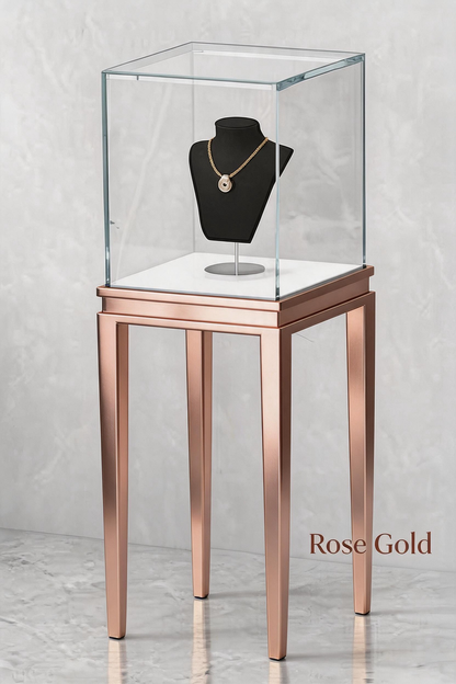 Stainless steel Luxury Jewelry Display Cabinet, Tempered Glass, Dual-Row LED, Gold Finish
