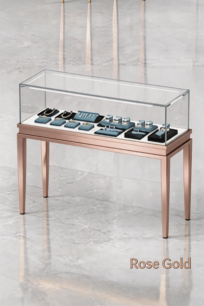 Stainless steel Luxury Jewelry Display Cabinet, Tempered Glass, Dual-Row LED, Gold Finish