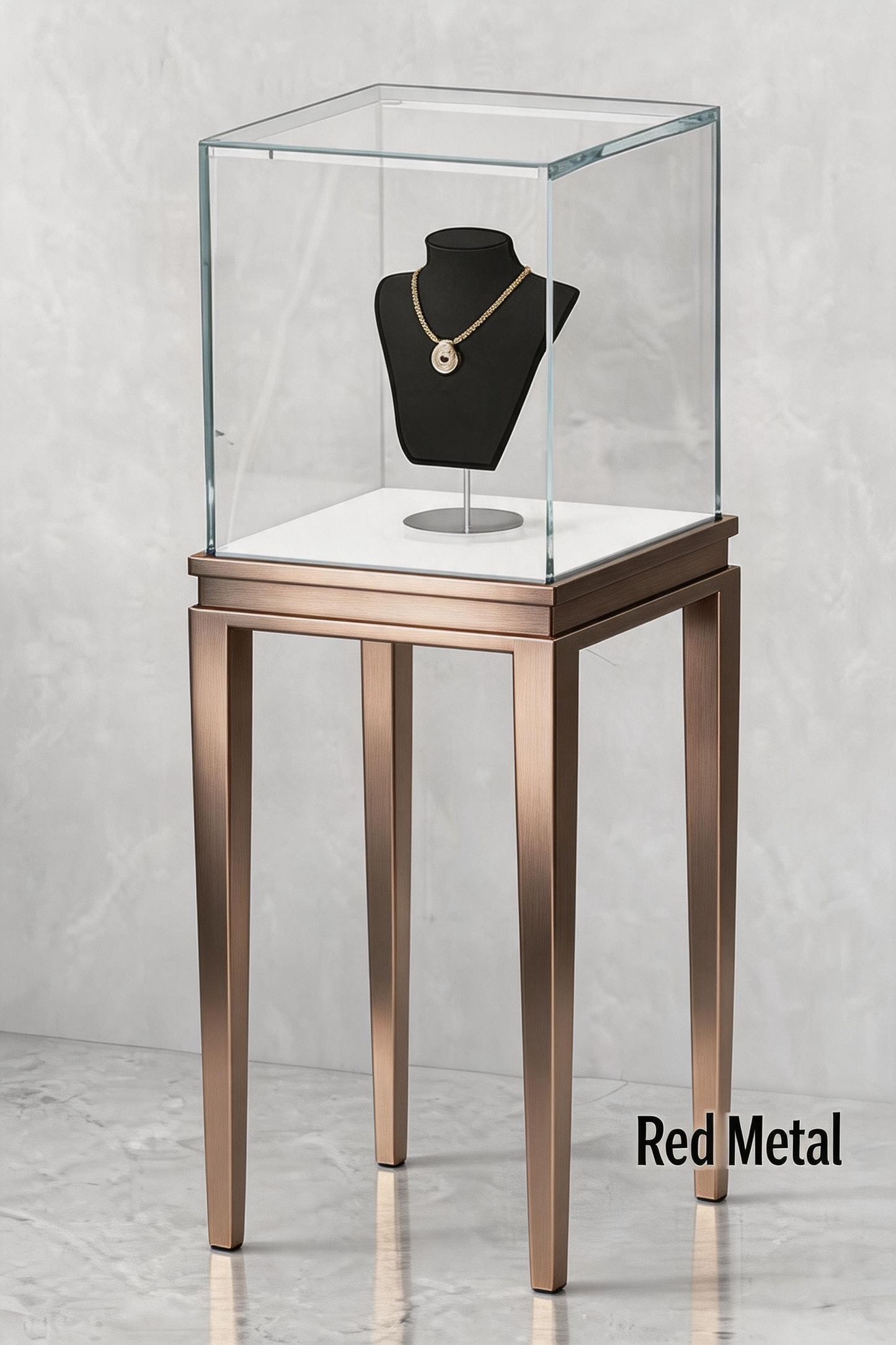 Stainless steel Luxury Jewelry Display Cabinet, Tempered Glass, Dual-Row LED, Gold Finish