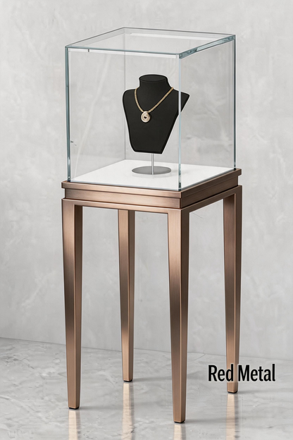 Stainless steel Luxury Jewelry Display Cabinet, Tempered Glass, Dual-Row LED, Gold Finish