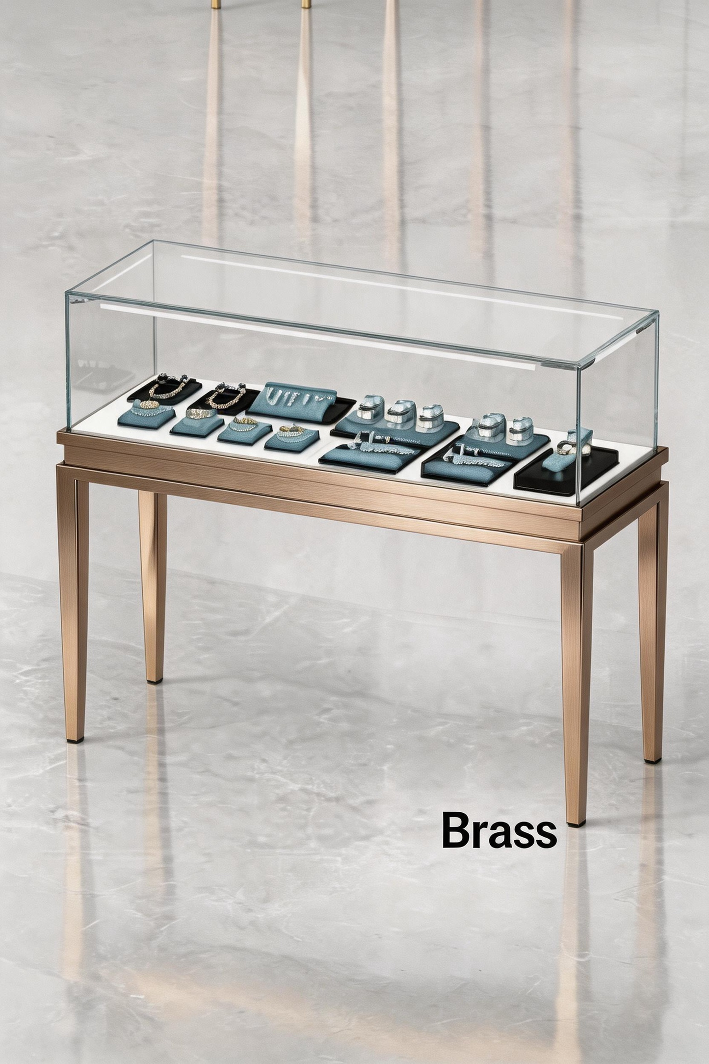 Stainless steel Luxury Jewelry Display Cabinet, Tempered Glass, Dual-Row LED, Gold Finish