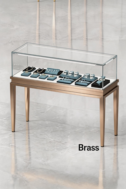Stainless steel Luxury Jewelry Display Cabinet, Tempered Glass, Dual-Row LED, Gold Finish