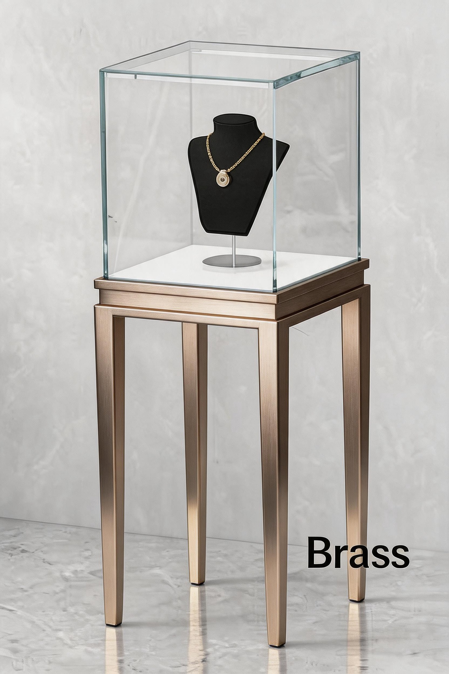 Stainless steel Luxury Jewelry Display Cabinet, Tempered Glass, Dual-Row LED, Gold Finish