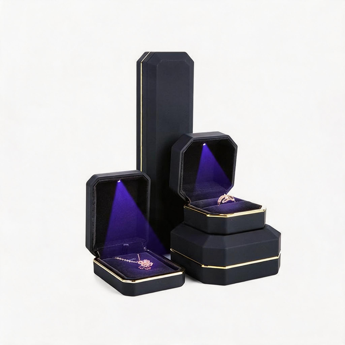 5pcs LED Jewelry Box with Light and Velvet Interior for Ring Necklace Gift