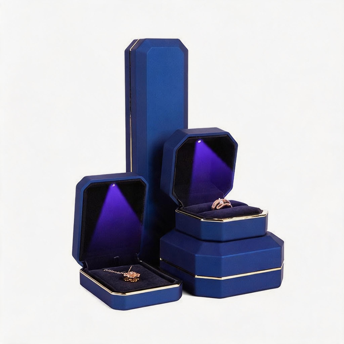5pcs LED Jewelry Box with Light and Velvet Interior for Ring Necklace Gift