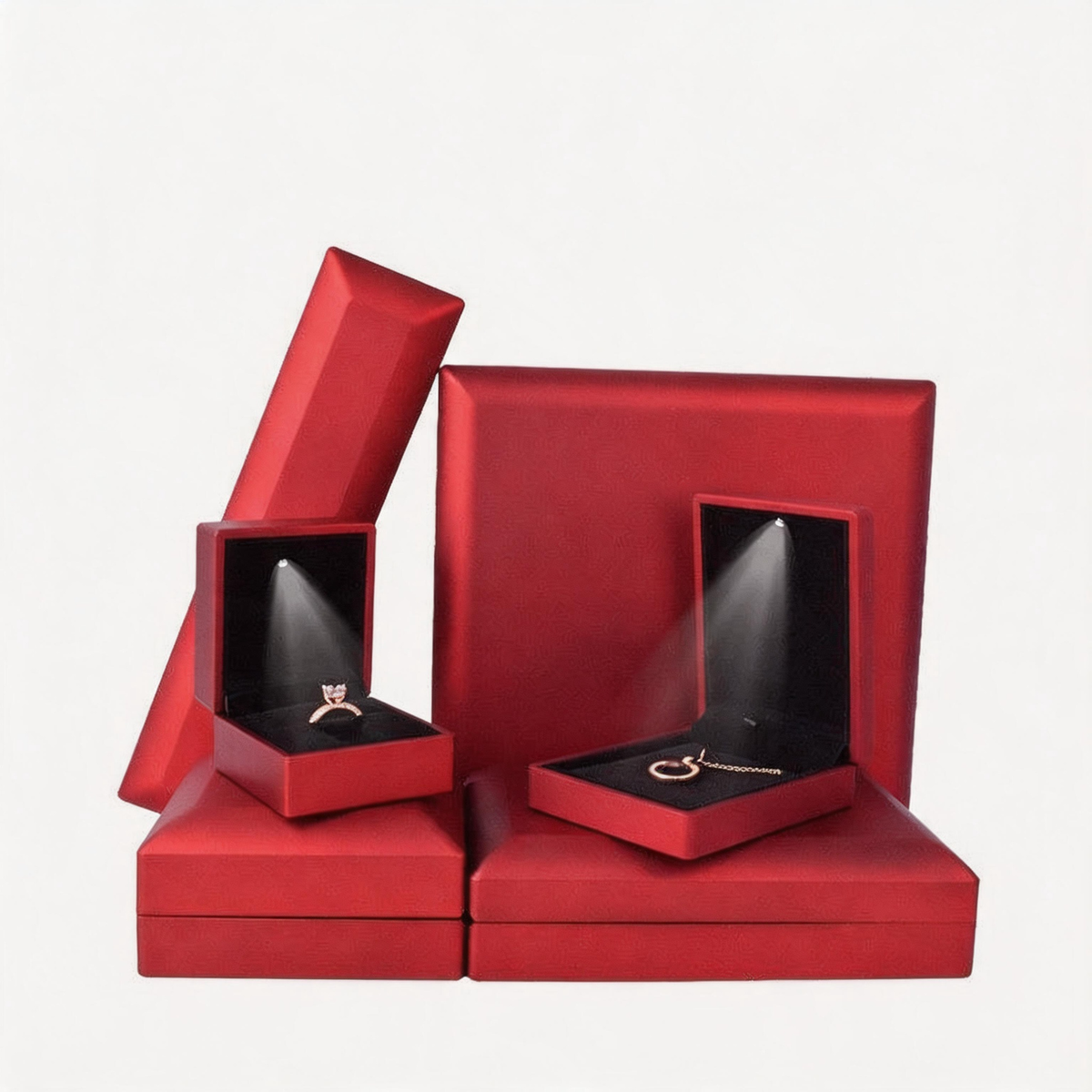 5pcs LED Jewelry Box with Light and Velvet Interior for Ring Bracelet Necklace Gift