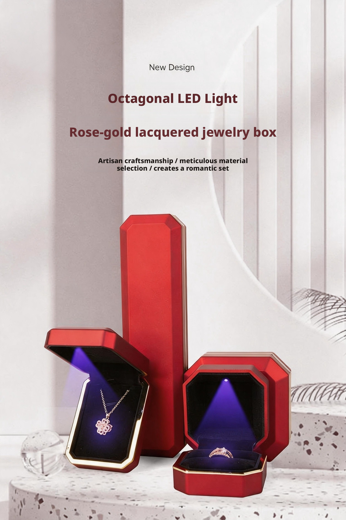 5pcs LED Jewelry Box with Light and Velvet Interior for Ring Necklace Gift