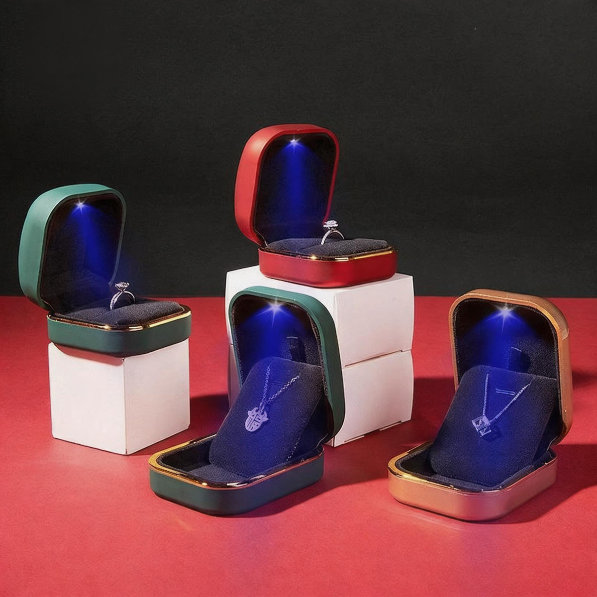 5pcs LED Jewelry Box with Light for Necklace and Ring Proposal Gift