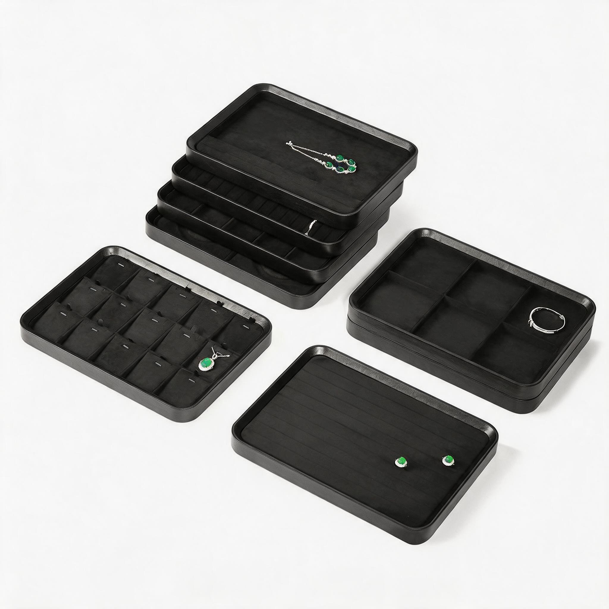 Black Leather Jewelry Tray with Velvet Lining for Rings and Necklaces