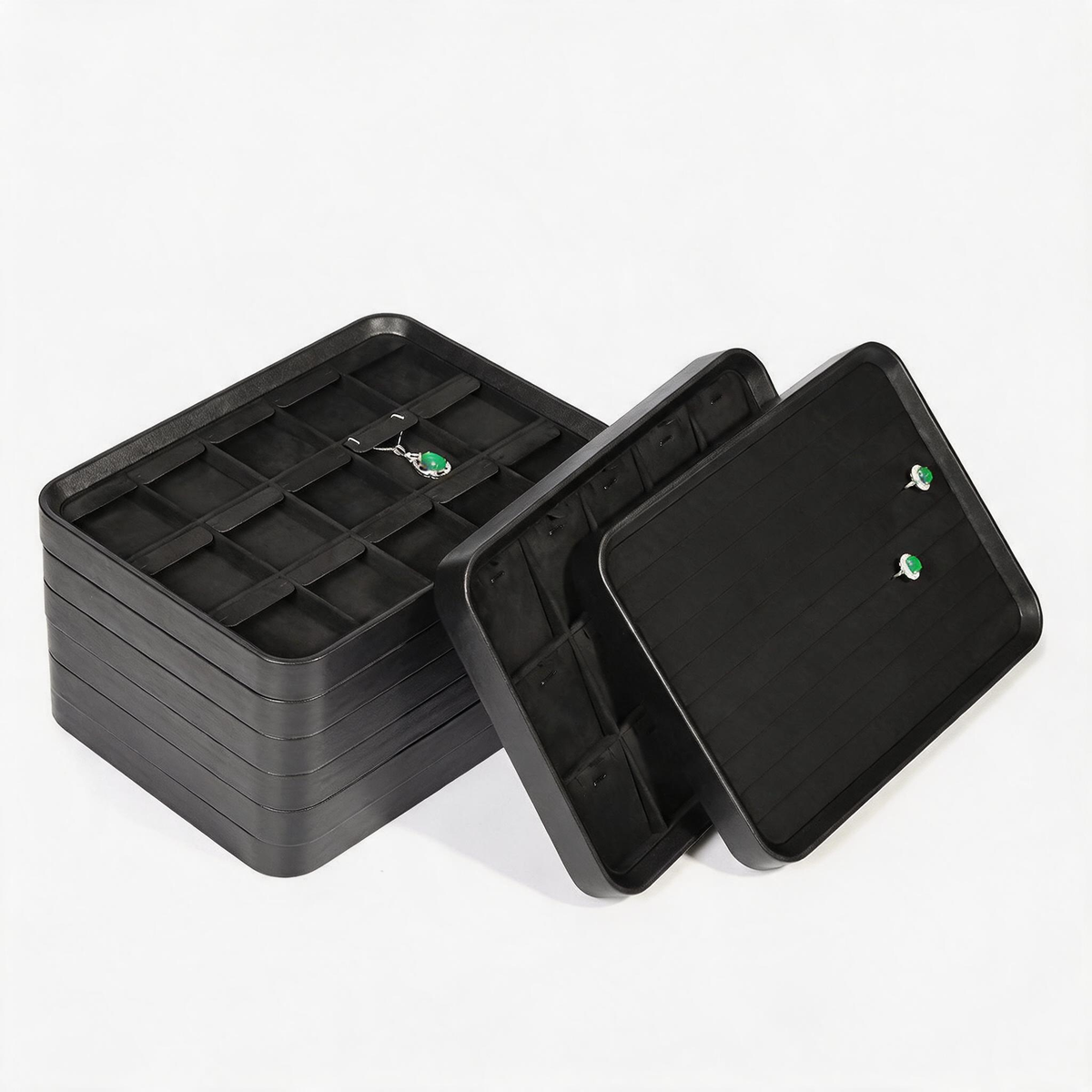 Black Leather Jewelry Tray with Velvet Lining for Rings and Necklaces