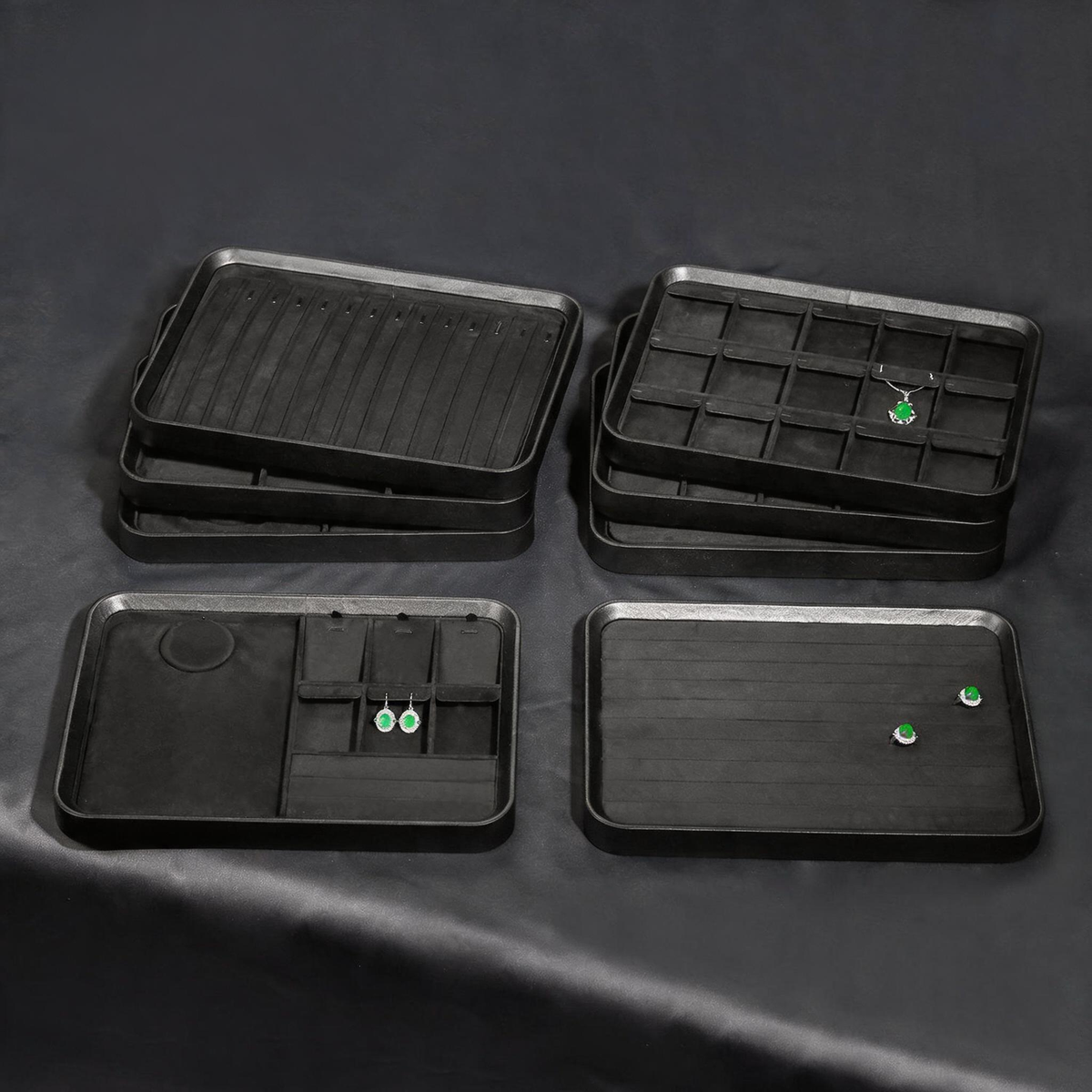 Black Leather Jewelry Tray with Velvet Lining for Rings and Necklaces