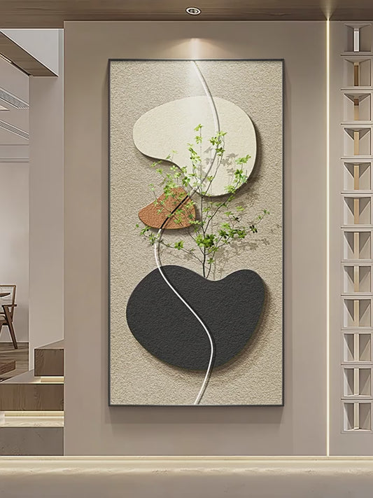 Stone to run modern simple porch decorative painting wabi-Sabi wind green plant corridor corridor hanging painting high sense wall painting