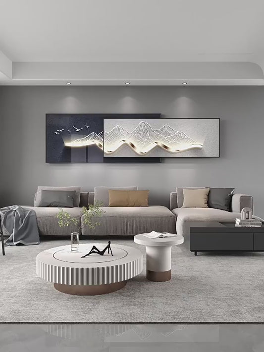 Modern light luxury living room decorative painting backed by mountains superimposed landscape wall painting advanced sense sofa background wall hanging painting