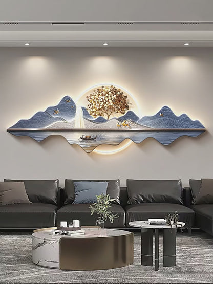 Fortune tree light luxury living room decorative painting new Chinese style back with back-up sofa background wall hanging painting advanced sense landscape painting