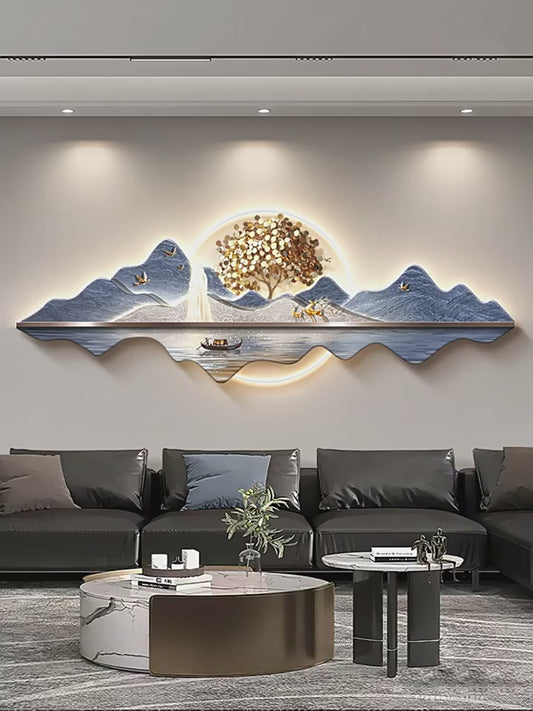 Fortune tree light luxury living room decorative painting new Chinese style back with back-up sofa background wall hanging painting advanced sense landscape painting