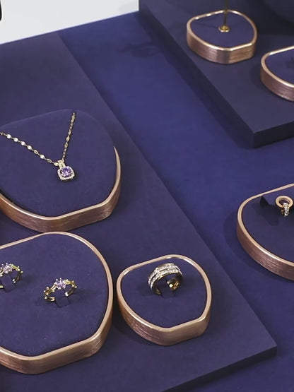 Luxury Suede Jewelry Display Set with Gold Metal Frame for Showcase