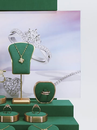 Metal & Suede Jewelry Display Stand Set for Retail Store Countertop