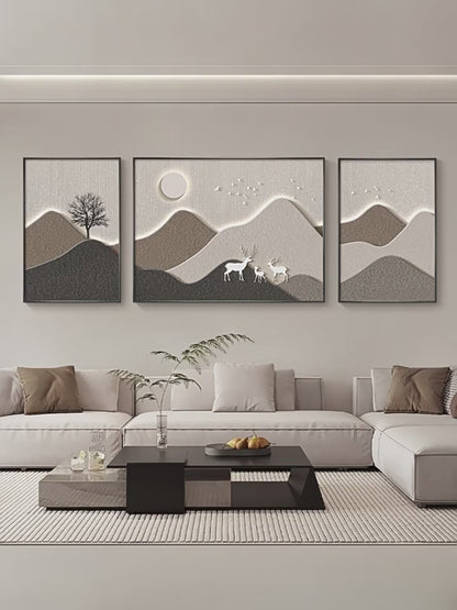 Backed by the mountain living room decorative painting modern simple sofa background wall hanging painting advanced sense atmosphere triplet wall painting