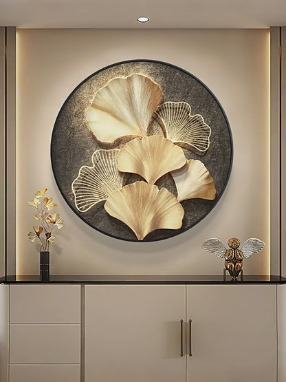 Light luxury ginkgo leaf porch decorative painting advanced sense of wealth into the household is hanging paintings opposite the door corridor bucket cabinet round mural