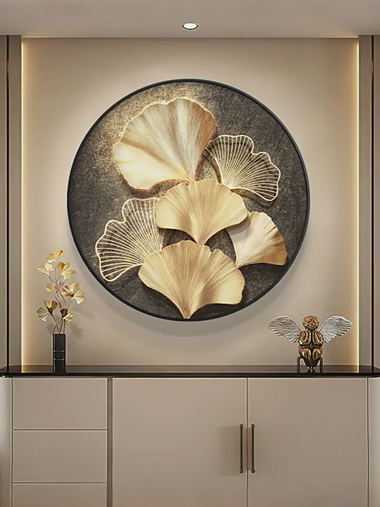 Light luxury ginkgo leaf porch decorative painting advanced sense of wealth into the household is hanging paintings opposite the door corridor bucket cabinet round mural