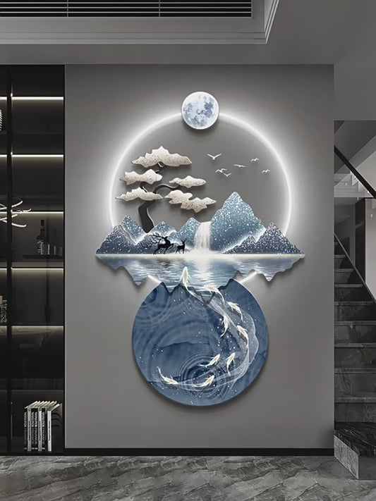 Flowing water makes money Modern light luxury porch decorative painting landscape nine fish picture corridor corridor entrance is facing the door hanging picture light