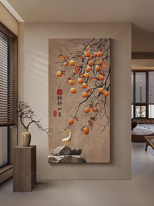 Persimmon Ruyi entrance door decorative painting wabi-Sabi wind texture sense corridor corridor hanging painting Zen senior sense mural
