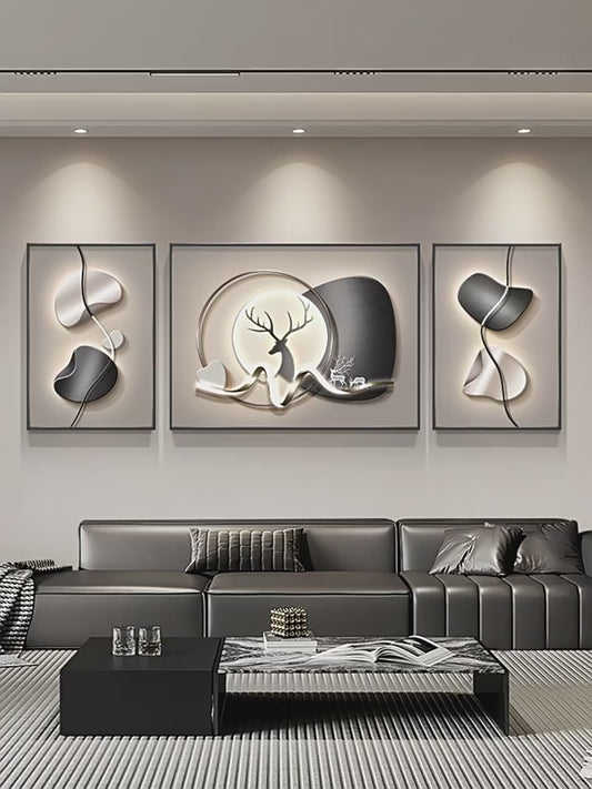 Light luxury stone to run the living room decorative painting elk atmospheric sofa background wall hanging painting advanced sense of triple murals