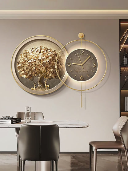 Fortune tree restaurant decoration painting light luxury luxury sense table clock hanging painting atmospheric living room wall clock mural wall clock
