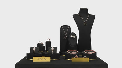 Luxury Black Suede Necklace Bust and Display Stand Set