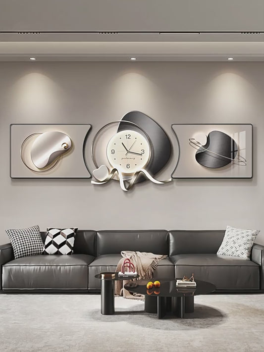 Time to run the living room clock wall hanging decorative painting sofa background wall hanging painting 2025 new light luxury high sense painting