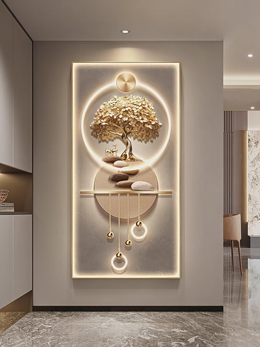 Modern light luxury fortune tree porch decorative painting advanced sense of the door is hanging painting corridor corridor wall light painting