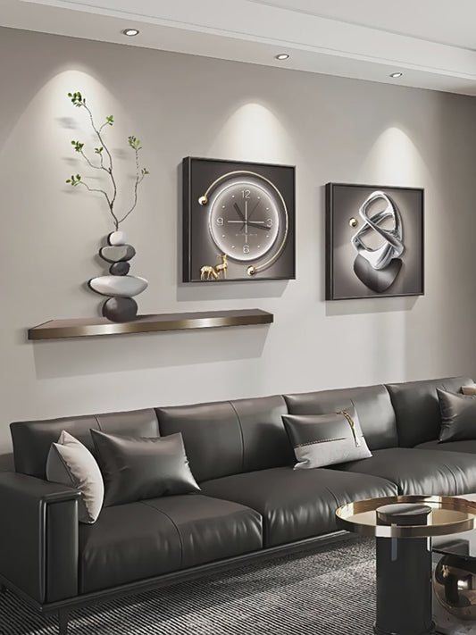 Light luxury stone to run the living room decorative painting wall clock 2025 new clock advanced sense sofa background wall hanging painting