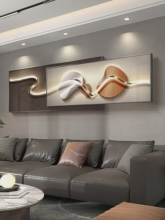 Modern light luxury living room decorative painting advanced sense superimposed painting stone to run abstract and simple sofa background wall hanging painting