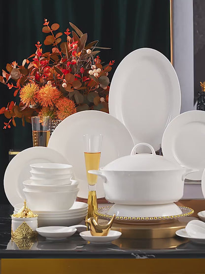 Jingdezhen ceramic tableware set white porcelain dish set household under glaze color bowl plate moving bowl set