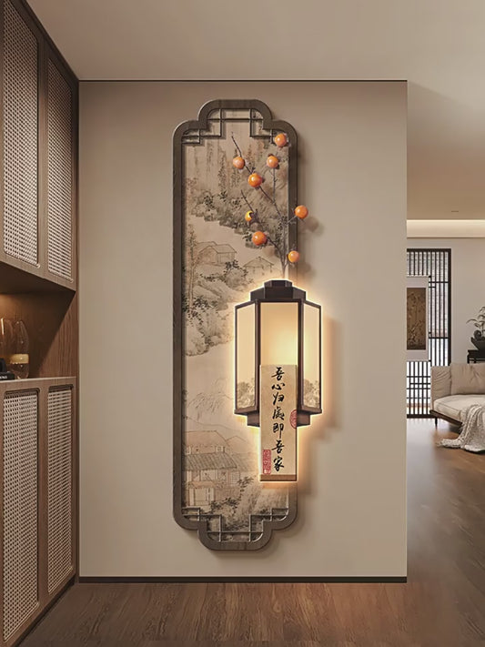 Song Dynasty aesthetic wall lamp painting new Chinese Persimmon Ruyi porch decorative painting high straight opposite the door corridor corridor hanging picture