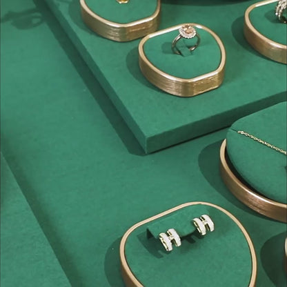 Green Suede and Gold Jewelry Showcase Trays and Necklace Busts
