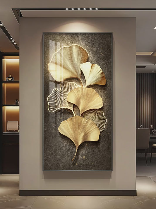 Light luxury advanced sense ginkgo leaf porch decorative painting nine fish picture entrance painting is opposite the door Wangyun corridor corridor hanging picture