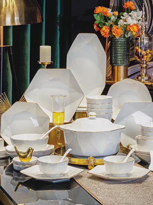 Dish set household light luxury Chinese ceramic tableware set Jingdezhen relocation bowl dish chopsticks combination