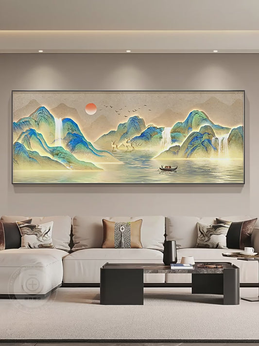 Li Li Jiangshan picture living room decorative painting New Chinese landscape painting atmospheric banner backing mountain picture sofa background wall hanging painting